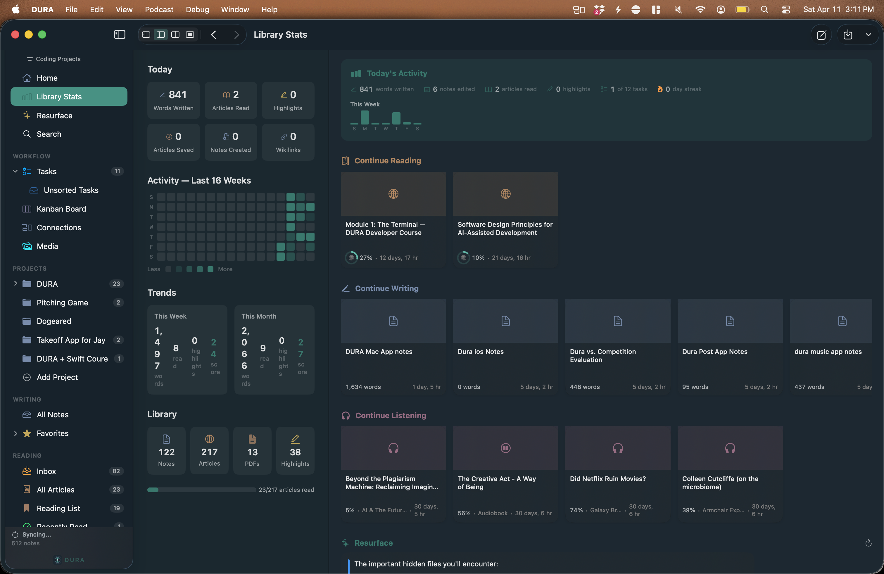 Dura Notes library view